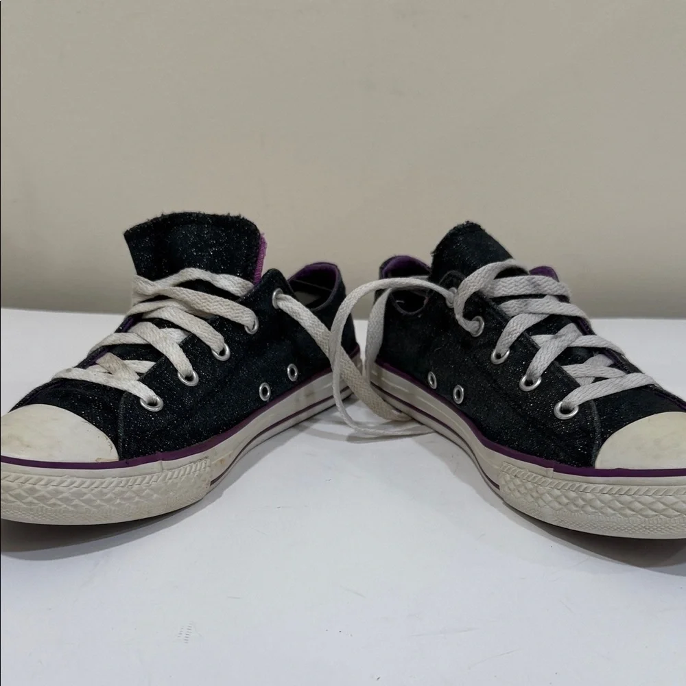 Converse Kids Black Sparkle Sneakers with Double Tongue (sz 4)